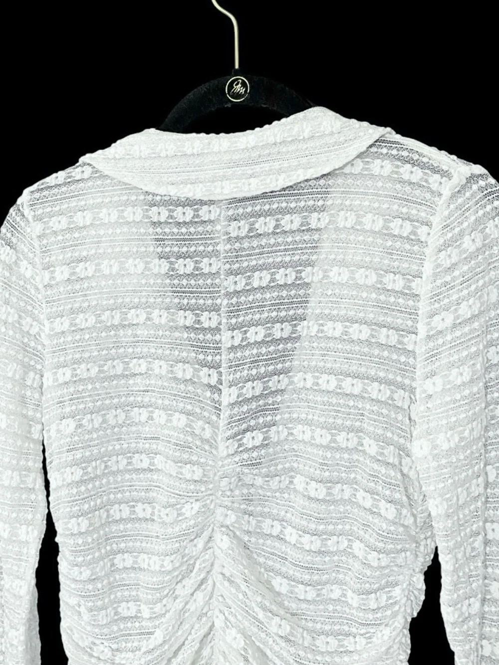 By Anthropologie Long-Sleeve V-Neck Floral Lace Sheer Top White Size S Boho